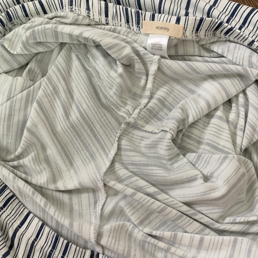 Eberjey Gisele Long PJ Set in Off White & Indigo Stripe XL - Picture 14 of 14